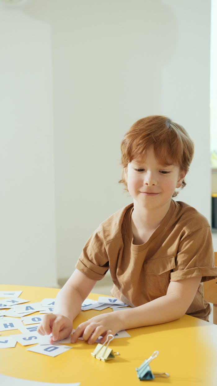 hero-img-01 A young boy engaging with letter cards in a bright kindergarten classroom.